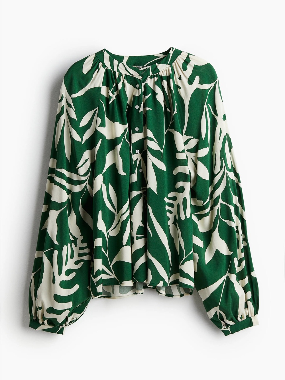 NWOT SIZE L G by Giuliana Green and Cream Botanical Balloon-Sleeve Blouse